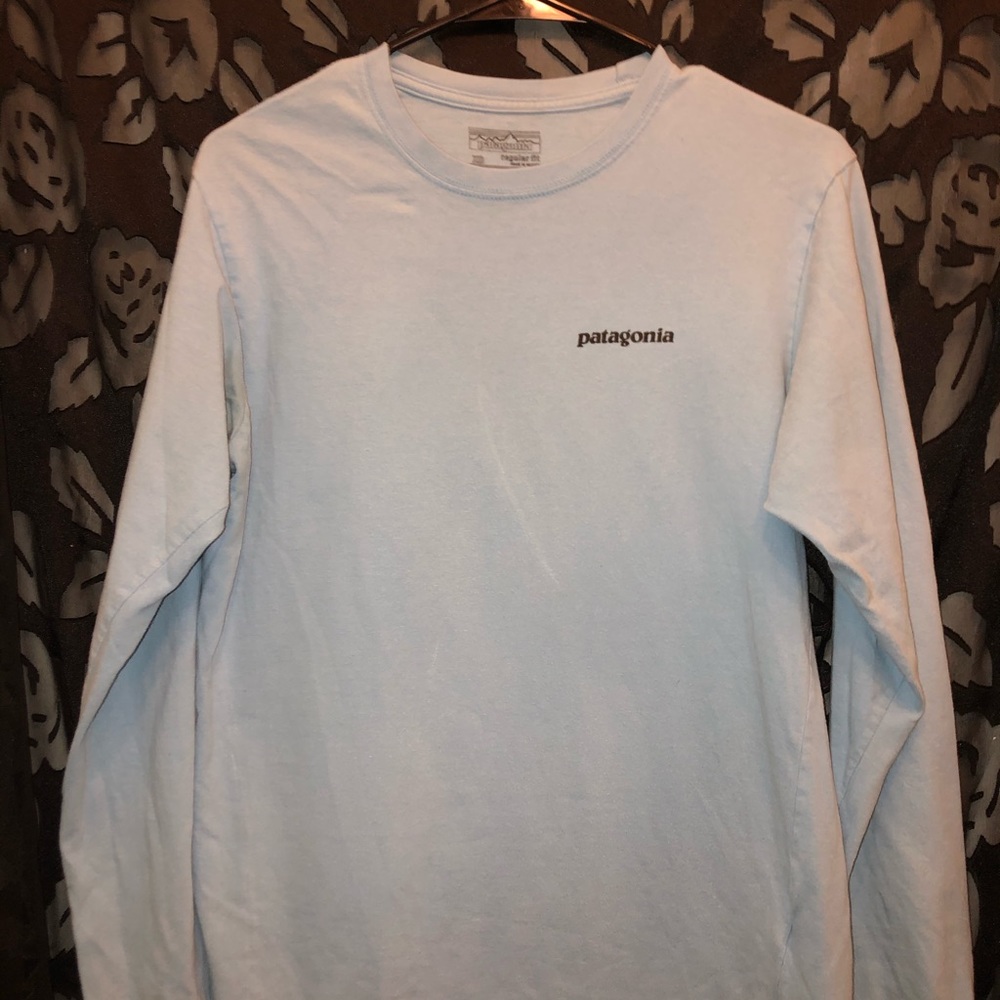 blue long sleeve Patagonia t-shirt